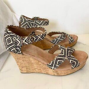 Toms Stripe Wedge Cork Platform Sandals Size 7.0